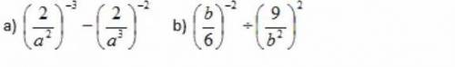 Степень с целым показателем a)(2/a^2)^-3-(2/a^3)^-2=b)(b/6)^-2:(9/6^2)^2=​