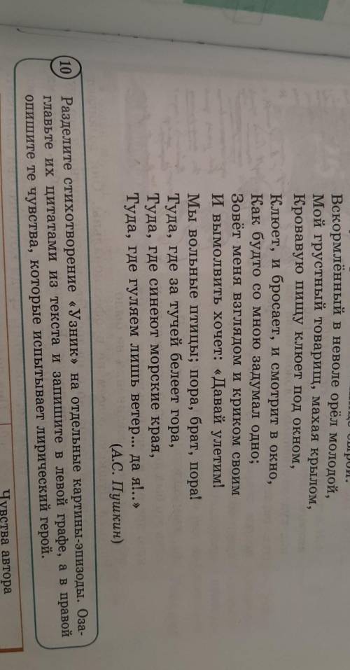 Разделите стихотворение «Узник» на отдельные картины-эпизоды. Озаглавьте их цитатами из текста и зап