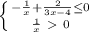 \left \{ {{-\frac{1}{x}+\frac{2}{3x-4}\leq0} \atop {\frac{1}{x}\ \textgreater \ 0}} \right.