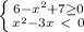 \left \{ {{6-x^{2}+7\geq 0} \atop {x^{2}-3x\ \textless \ 0}} \right.