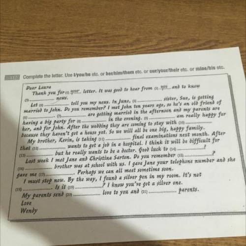 1.Complete the letter. Use I/you/he etc. or her/him/them etc. or our/your/their etc. or mine/his etc