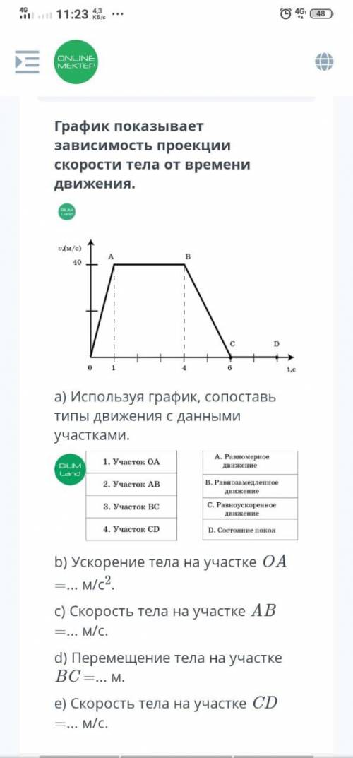 График показывает зависимость проекции скорости тела от времени движения. ​ А) Используя график сопо