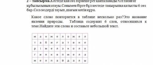 2 – тапсырма.Кестеде қай сөз бірнеше рет қайталанады?Ол табиғат құбылысының атауы.Сонымен бірге бұл