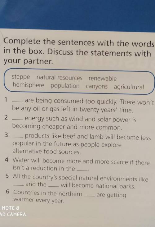 Complete the sentences with the words in the box.Discuss the statements with your partner.​