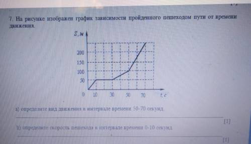 А) Определите вид движения в интервале времени 50-70 секунд. Ъ) Определите скорость пешехода в интер