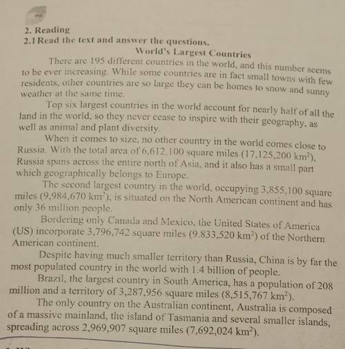 1. What country has the largest population?A. RussiaB. the USC. AustraliaD. China2. What is the larg