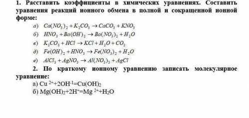 1. Расставить коэффициенты в химических уравнениях. Составить уравнения реакций ионного обмена в пол