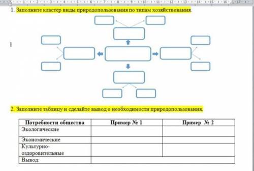 1. Заполните кластер виды природопользования по типам хозяйствования. 2. Заполните таблицу и сделайт