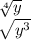 \sqrt[4]{y} \\ \sqrt{y ^{3} }