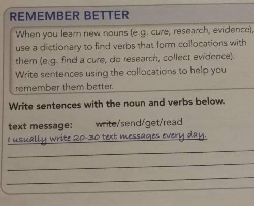 write sentences with the noun and verbs below. ​