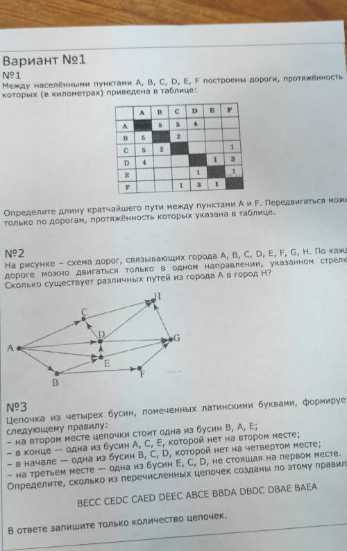 Вариант No1 No 1Между населёнными пунктами A, B, C, D, E, F построены дороги, протяжённостькоторых (