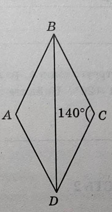 четырехугольник ABCD-ромб. Угол CDB=140°. Испольщуя данные,привеленные на рисунке,укажите меру угла