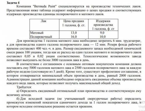 Компания Bermuda Paint специализируется на производстве технических лаков. Представленная ниже таб