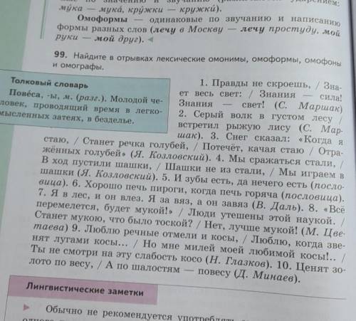 Найдите в отрывках лексические ононимы,омонимы,омофоны и омографы