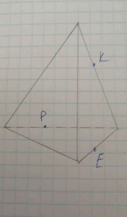 Постройте сечение тетраэдра, проходящее через т. P, E, K​