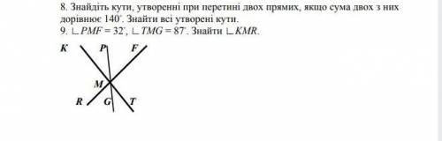 знайдіть кути, утворені при перетині двух прямих, якщо сума двух з них дорівнює 140°. Знайдіть всі у