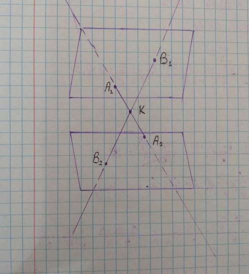Дві площини паралельні між собою. Із точки К, що не лежить у цих площинах або між ними, проведено дв
