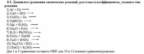 Допишите уравнения химических реакций, расставьте коэффициенты, укажите тип реакции: