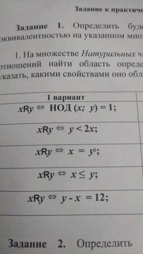 На множестве натуральных чисел для каждого из следующих отношений найти область определения и област