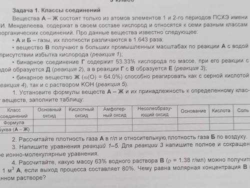 . Задача 1. Классы соединенийВещества А – Ж состоят только из атомов элементов 1 и 2-го периодов Пcx