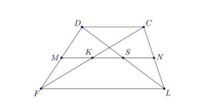 На рисунке изображена трапеция FDCL. MN - её средняя линия. DC = 22, MK = KS = SN. Найдите FL.