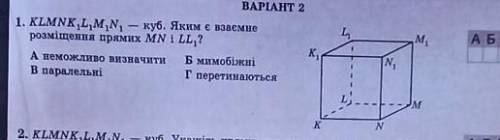 KLMNK1L1M1N1 - куб . Яким є взаємна розміщення прямих MN і LL1​