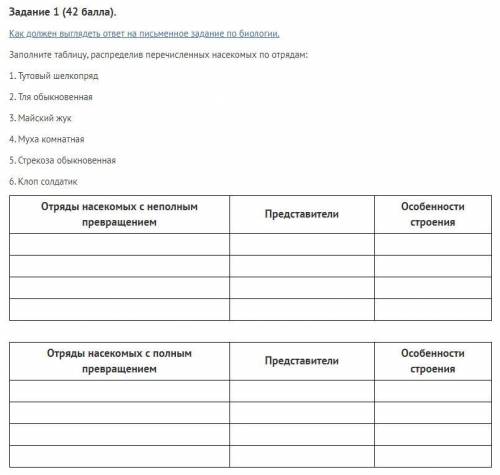 Заполните таблицу по биологии