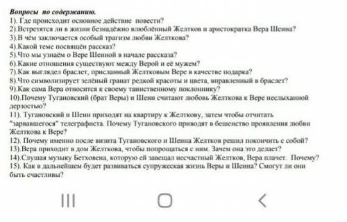 Повесть Гранатовый браслетВопросы по Содержанию​