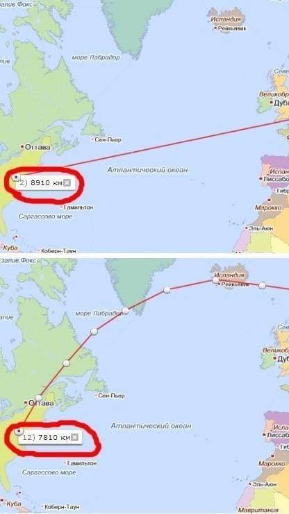 Кто скажет почему так получается? (Правая точка - Москва, Левая - США)​