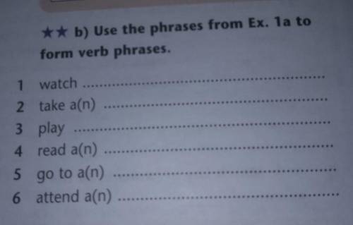 ** b) Use the phrases from Ex. 1a to form verb phrases.1 watch ...2 take an)3 play 4 read a(n)5 go t