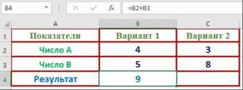 Дана таблица. Пользователь скопировал формулу из ячейки В4 в ячейку С4. Укажи формулу, которая наход