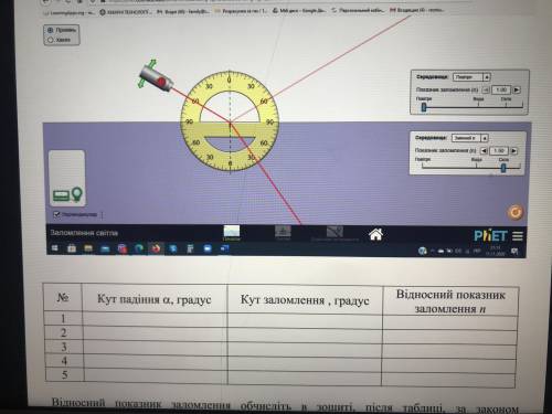 Нужно с лабораторной работой. В таблиці обчислити за законом заломлення світла.Фото: