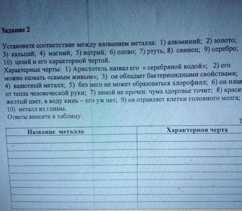 Задание 2 Установите соответствие между названием металла: 1) алюминий; 2) золото;3) кальций; 4) маг