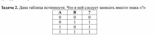 Дана таблица истинности. что в ней следует записать вместо знака.?