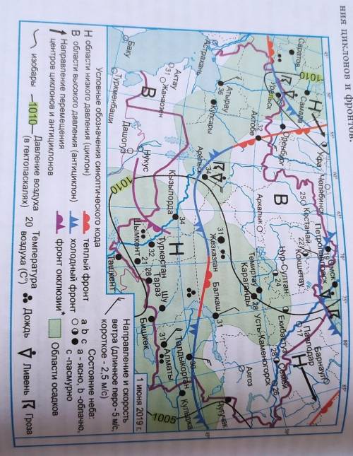 Работа с синоптической картой. Внимательно изучите условные знаки к карте. Определите: ​