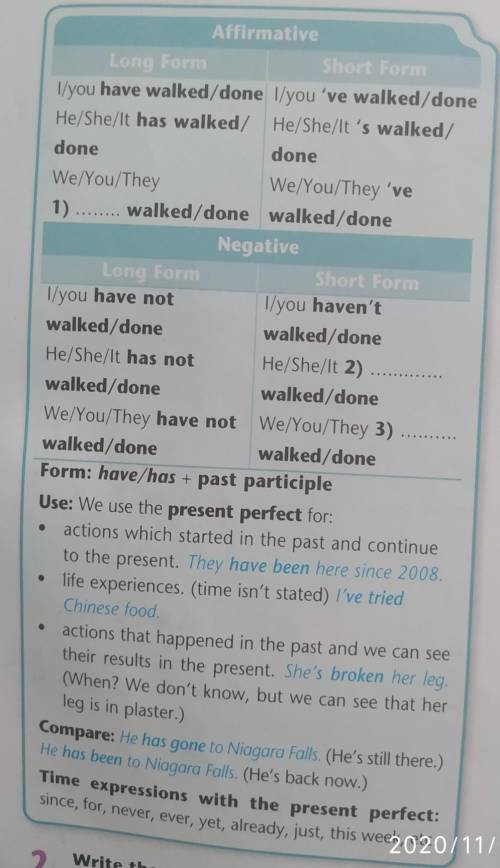 1 Copy and complete the table. Use the words: hasn't, have, haven't. Findexamples in the texts on p.