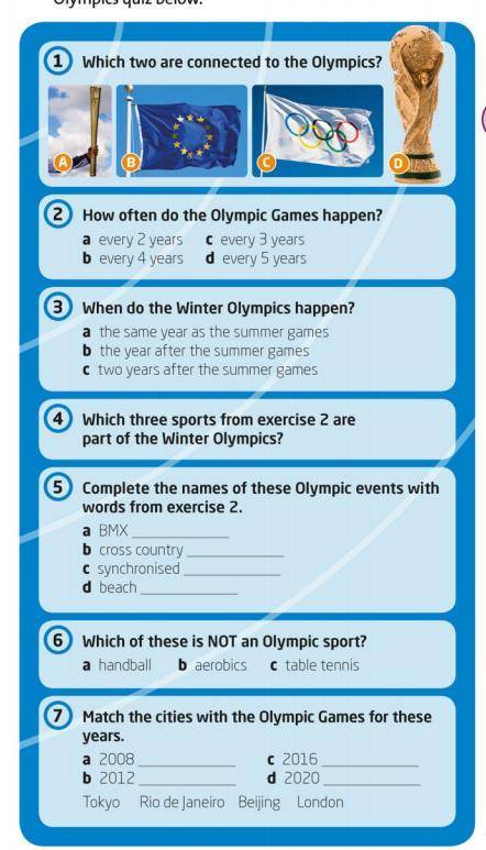 Work in pairs. Ask and answer the questions in the olympic quiz below.