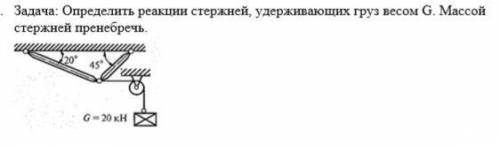 Определить реакции стержней, удерживающих груз весом G. Массой стержней пренебречь. Развернутый отве