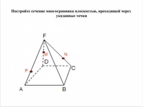 Постройте сечение многогранника плоскостью, проходящей черезуказанные точки