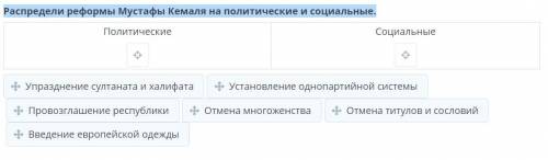 Распредели реформы Мустафы Кемаля на политические и социальные