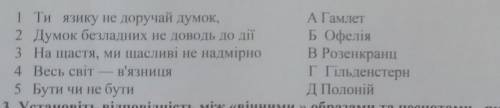 2. Установіть відповідність між фразами із трагедії В. Шекспіра та персонажами, ЯКИМ ВОНИ належать:​