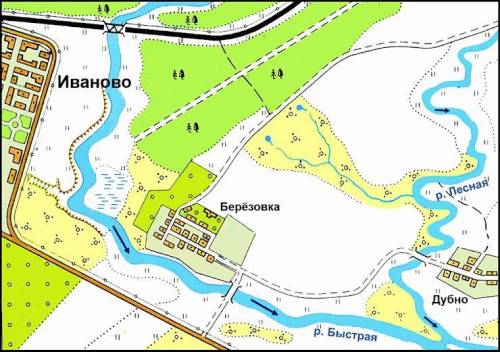 см.фото к 1 и 2 задания) 1.Определи по плану местности, в каком направлении от поселка Березовка нах