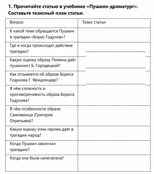 Прочитайте статью в учебнике «Пушкин-драматург». Составьте тезисный план статьи.