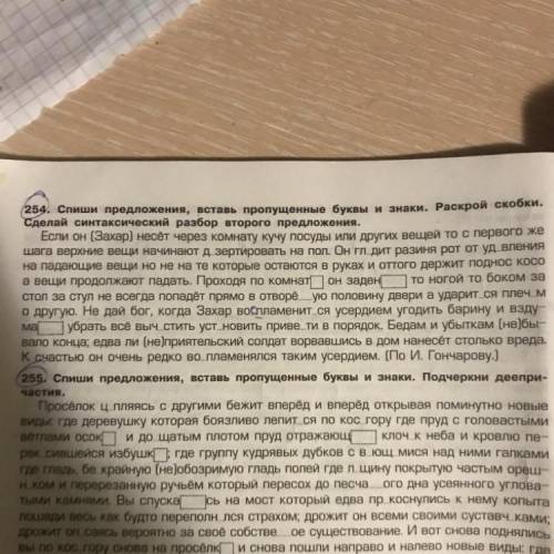 (254. Спиши предложения, вставь пропущенные буквы и знаки. Раскрой скобки. Сделай синтаксический раз