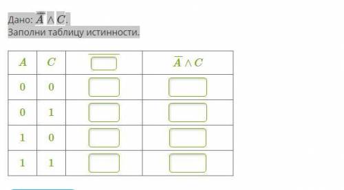 Дано: A¯¯¯∧C. Заполни таблицу истинности.