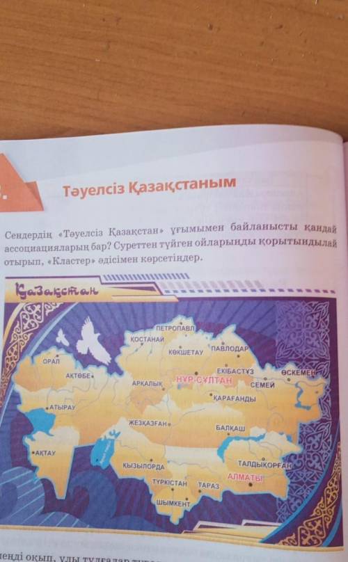 1. Сендердің «Тәуелсіз Қазақстан» ұғымымен байланысты қандай ассоциацияларың бар? Суреттен түйген ой