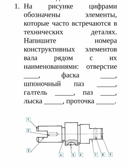 На рисунке цифрами обозначены элементы, которые часто встречаются в технических деталях. Напишите но