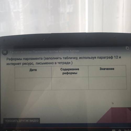 ІП Н 7 класс История Парламент против короля Англии Korunnamon Реформы парламента (заполнить табличк