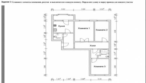 Установите элементы освещения, розетки и выключатели в каждую комнату. Определите длину и марку пров