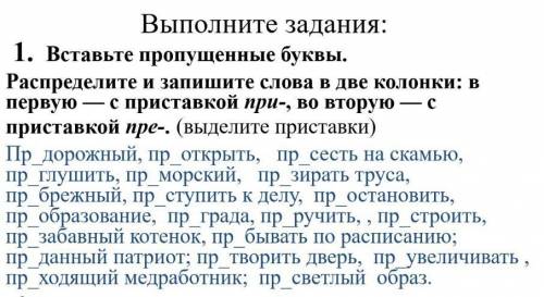 1. Вставьте пропущенные буквы. Распределите и запишите слова в две колонки: в первую — с приставкой